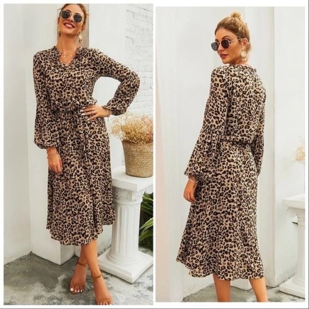 womens dress with long sleeves belted collar and button front size M - Picture 2 of 6